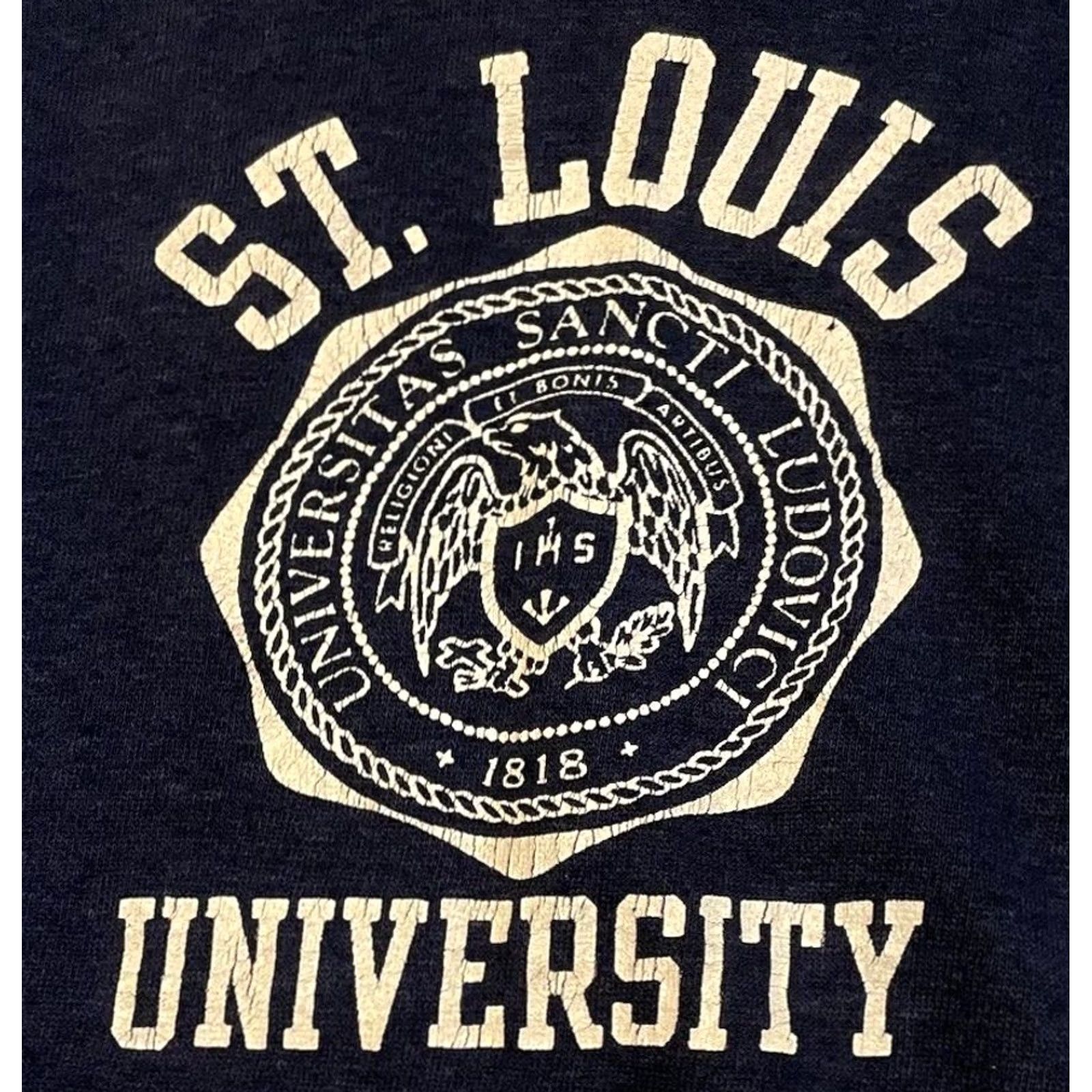 Vintage VINTAGE 70s St Louis University Hoodie Blue S USA College Track PE Army Grunge 60s Mens Size US S / EU 44-46 / 1 - 2 Thumbnail
