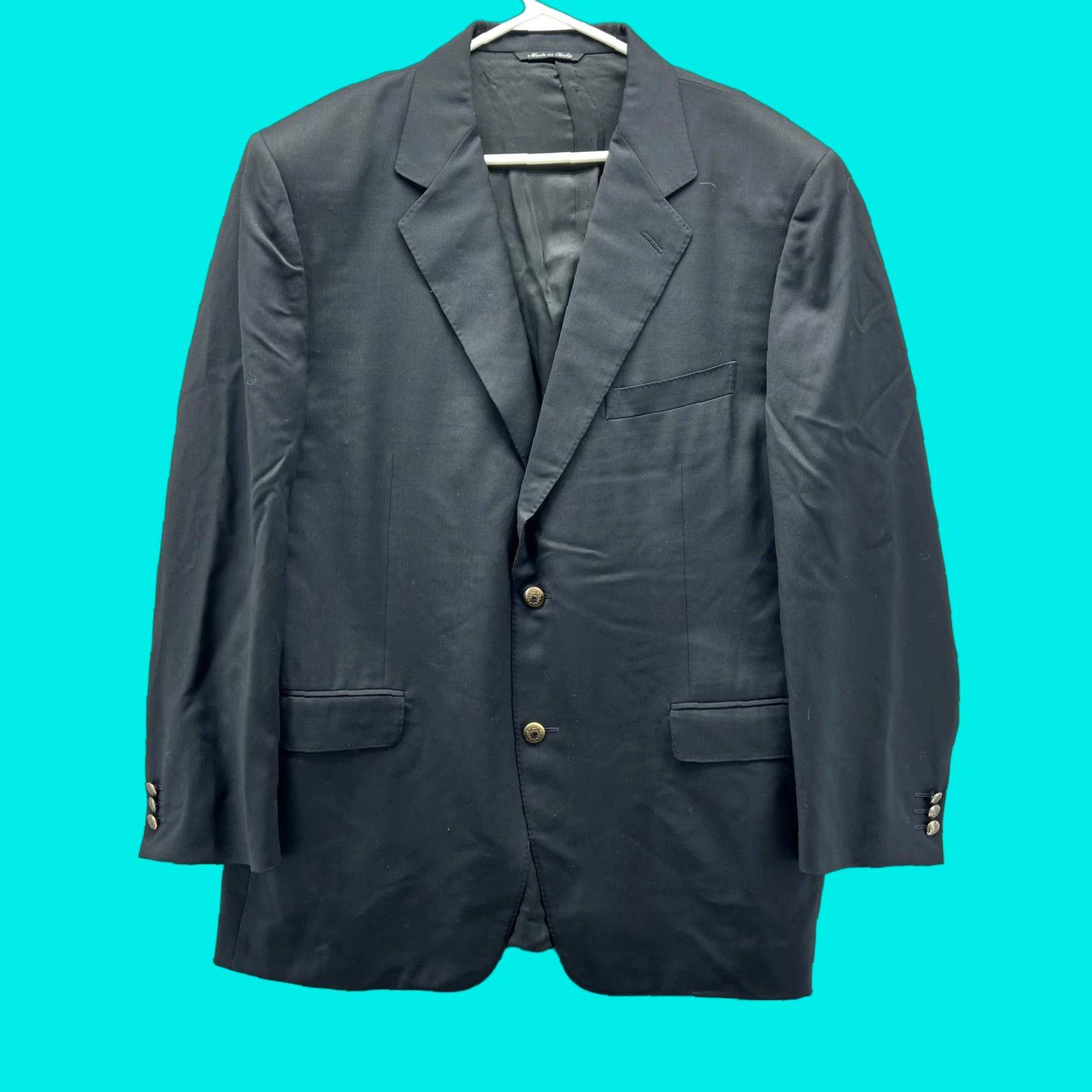 Canali Canali Blazer Mens 46R Black Single Breasted Rayon Italy Sport Coat Jacket Dress Jacket Front Button Two-Button Notch Lapel Regular Fit Wool Alder Size 46R - 1 Thumbnail