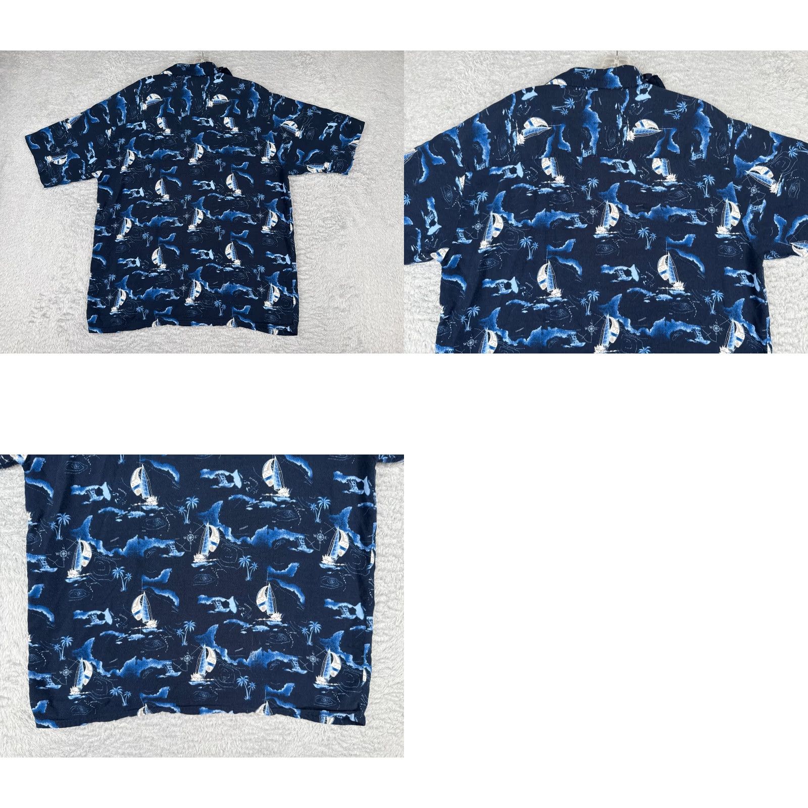 Vintage Puritan Shirt Mens Medium Blue Hawaiian Sailboat Palm Nautical Rayon Button Up Size US M / EU 48-50 / 2 - 9 Thumbnail