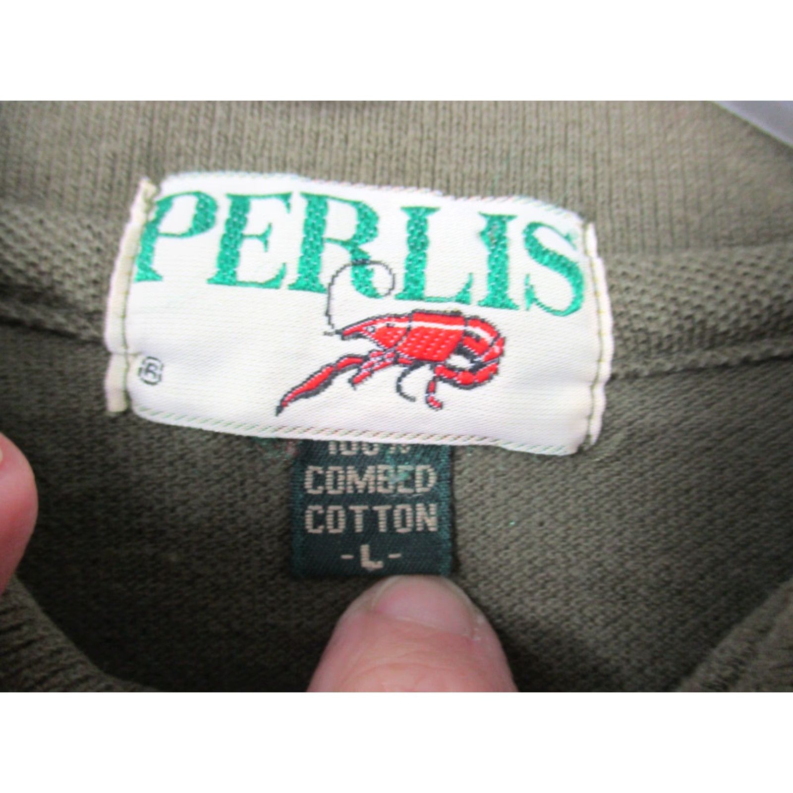 Vintage VINTAGE Perlis Mens Shirt Polo Large Cajun Crawfish Army Green Short Sleeve Size US L / EU 52-54 / 3 - 4 Thumbnail
