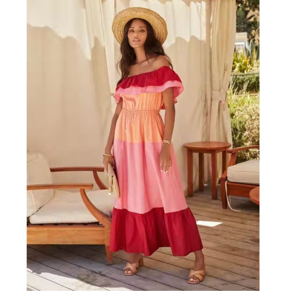 English Factory NWT New English Factory Colorblock Tiered Off The Shoulder Size S / US 4 / IT 40 - 1 Thumbnail