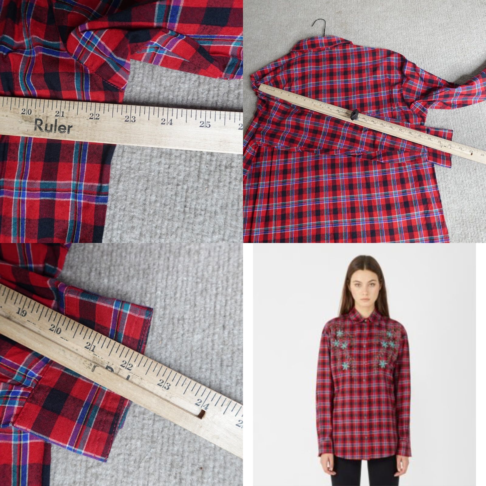 The Kooples The Kooples Shirt Womens Small Red Plaid Oversized Satin Cotton Blouse Long Sleeve Button Collared Womens Vintage No Size S / US 4 / IT 40 - 8 Thumbnail