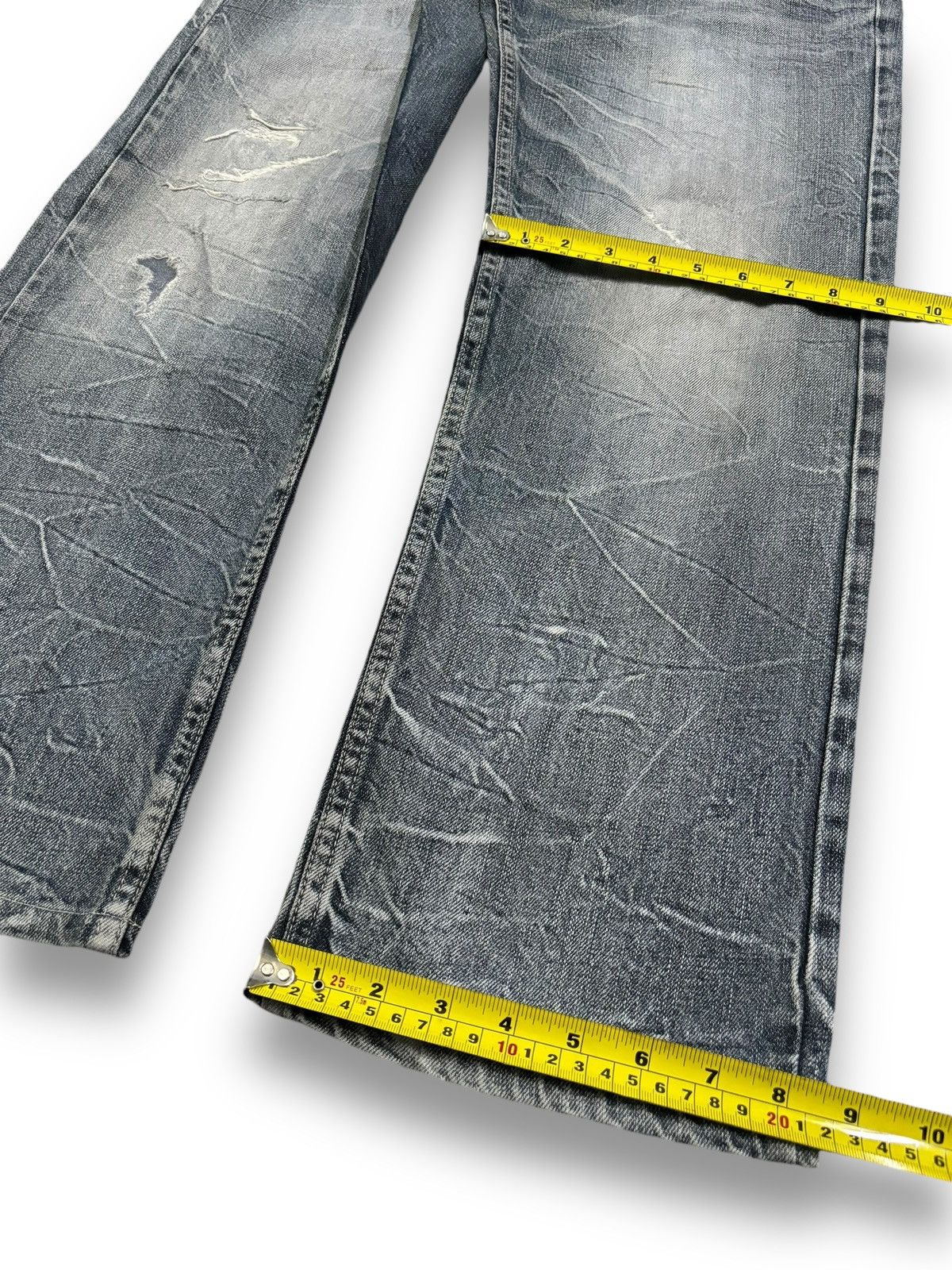 14th Addiction Japanese Brand Double Waist Cracked Wash Loose Ripped Jeans Size US 33 - 18 Thumbnail
