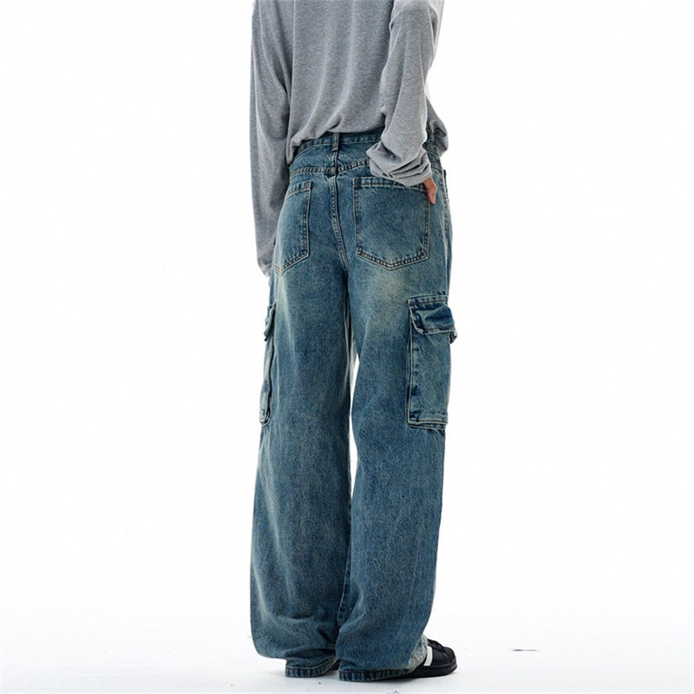 Vintage Distressed, washed punk retro men's loose-fitting work jeans Size US 32 / EU 48 - 3 Thumbnail