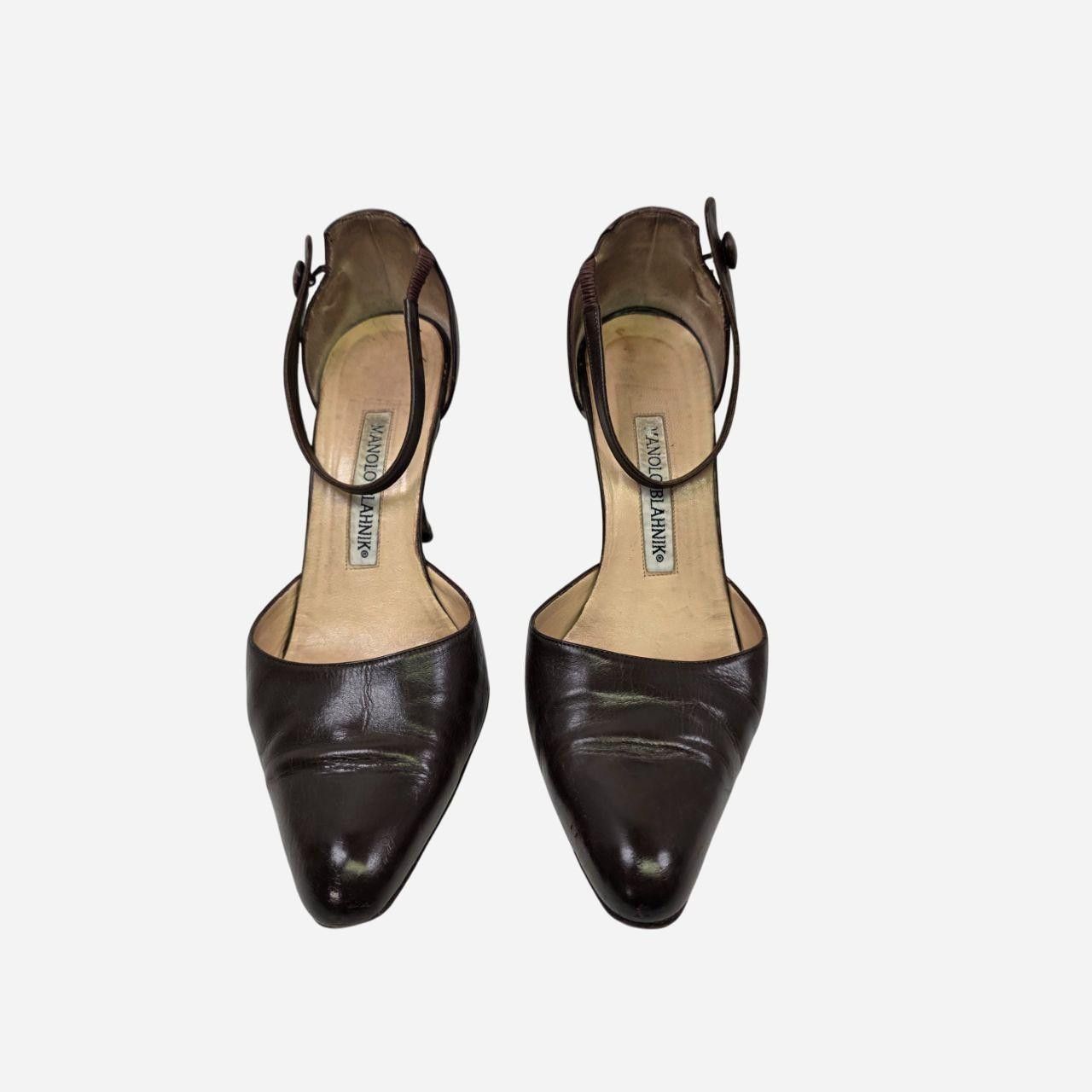 Manolo Blahnik Manolo Blahnik Brown Leather Ankle Strap Heels Size US 6.5 / IT 36.5 - 3 Thumbnail