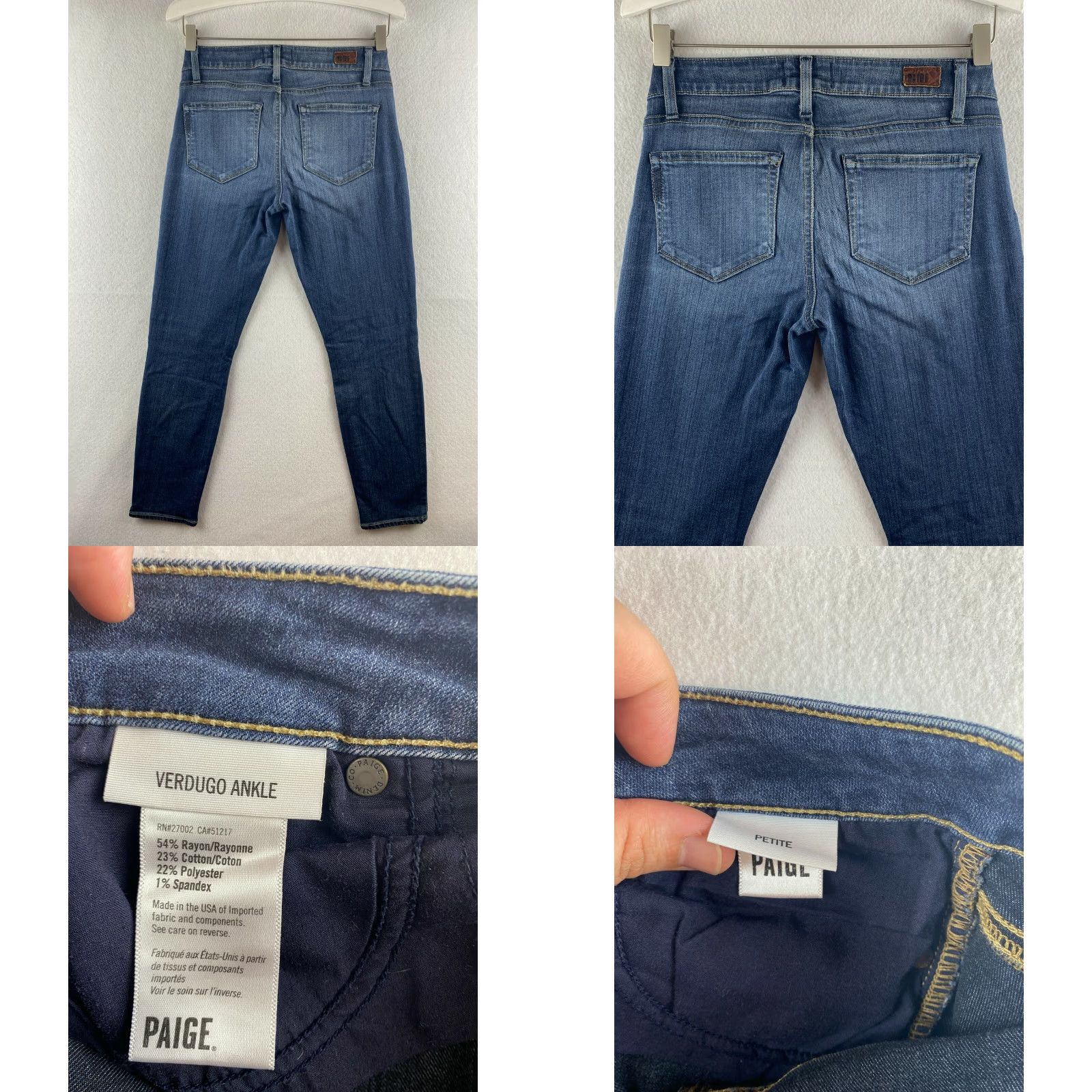 Paige Paige Verdugo Ankle Jeans Womens 25 Petite Stretch Denim USA Made 28x24 Blue Size 42" / US 20 - 8 Thumbnail