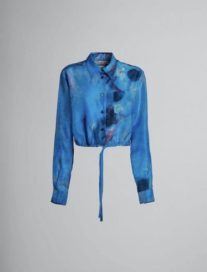 image of Marni O1W1Db10524 Print Cropped Shirt In Blue, Women's (Size XL)