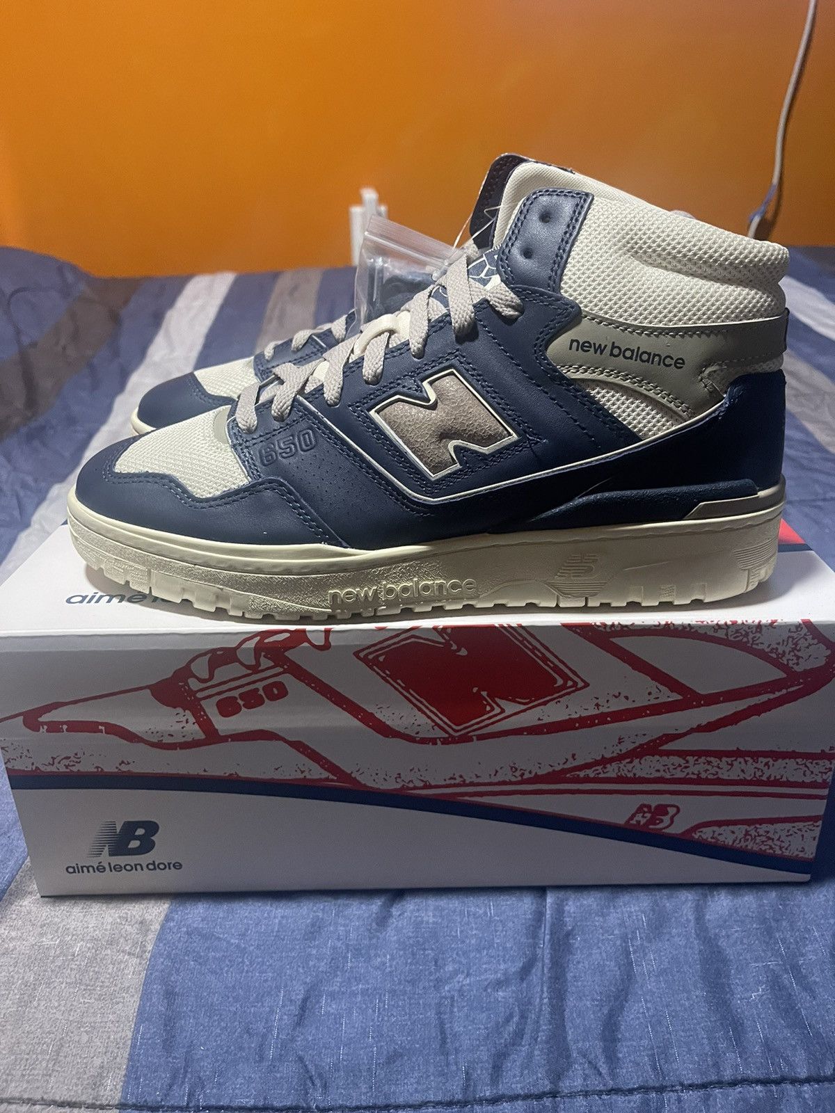 image of Aime Leon Dore x New York Ald X New Balance 650R Navy Grey Shoes in Blue Grey, Men's (Size 10)