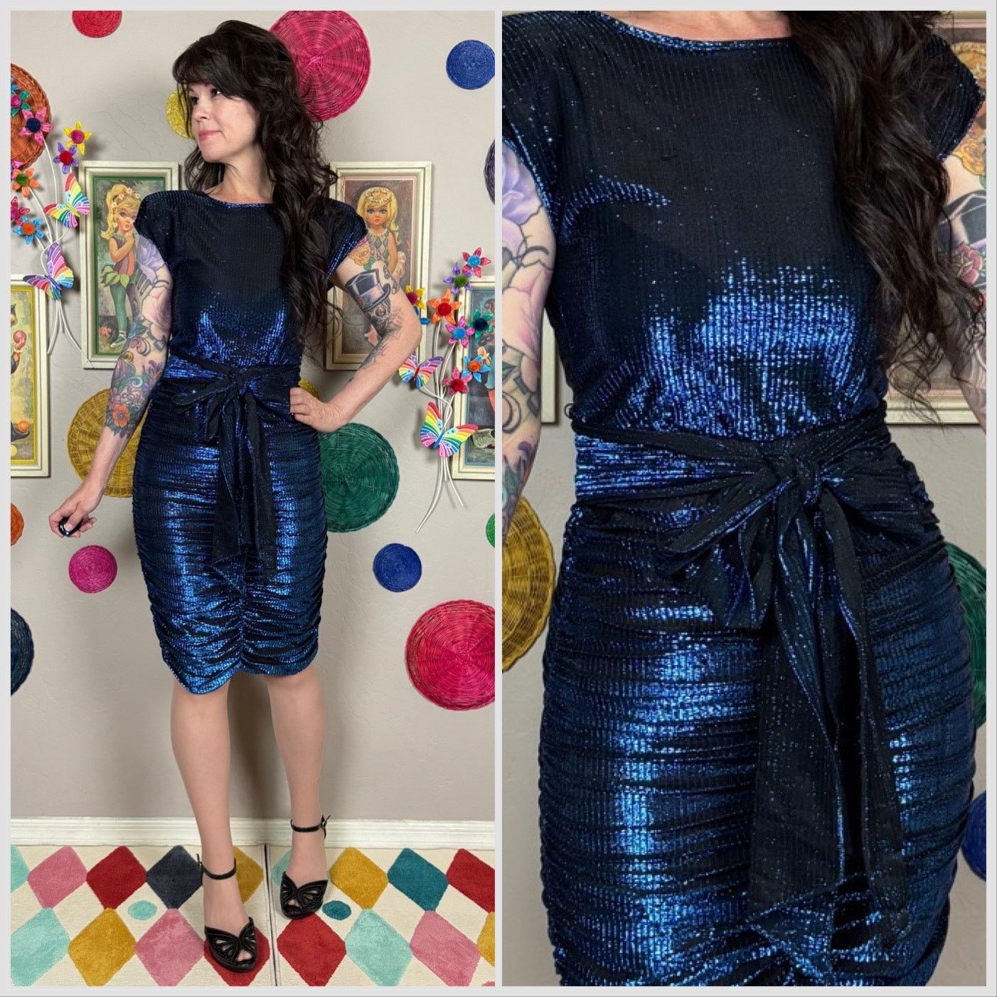 Vintage Vintage 1980s Metallic Blue Lurex Ruched Mini Disco Dress Size XS / US 0-2 / IT 36-38 - 1 Thumbnail