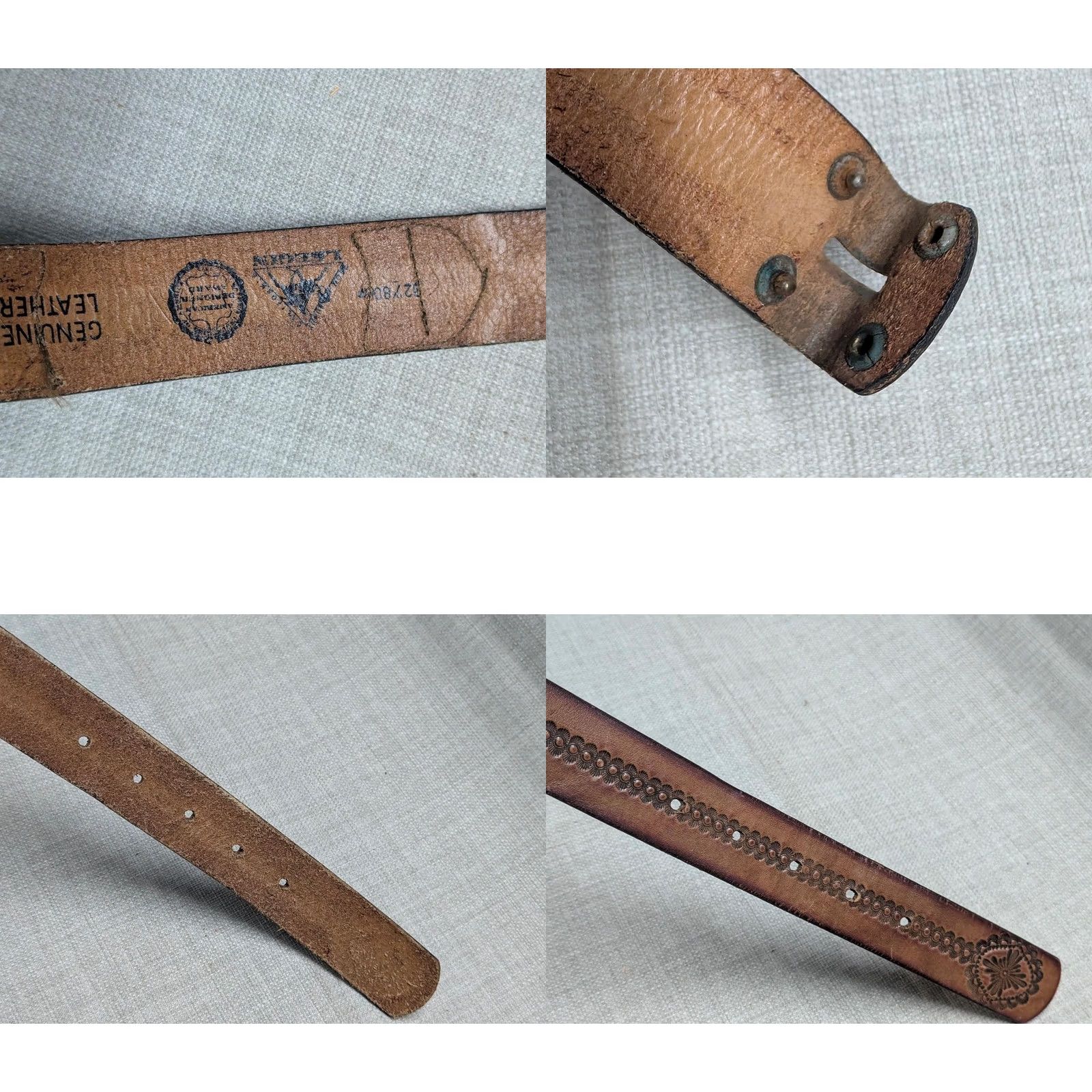 Vintage VINTAGE Leegin Western Belt 32 Brown Leather Tooled Buckle Cowboy Mens XS? Size 32 - 8 Thumbnail