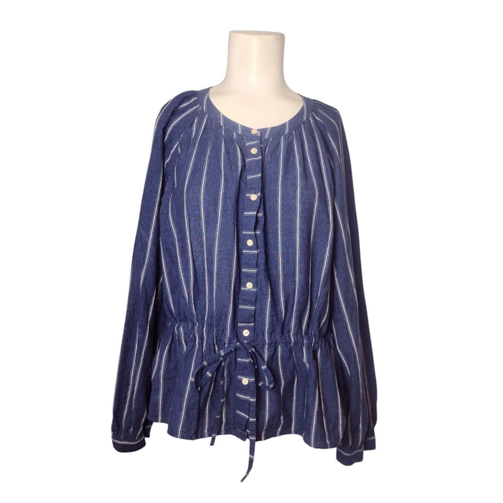 J.Crew J Crew Linen Blend Peplum Top Size 14 Blue Striped Drawstrin Size XL / US 12-14 / IT 48-50 - 1 Thumbnail