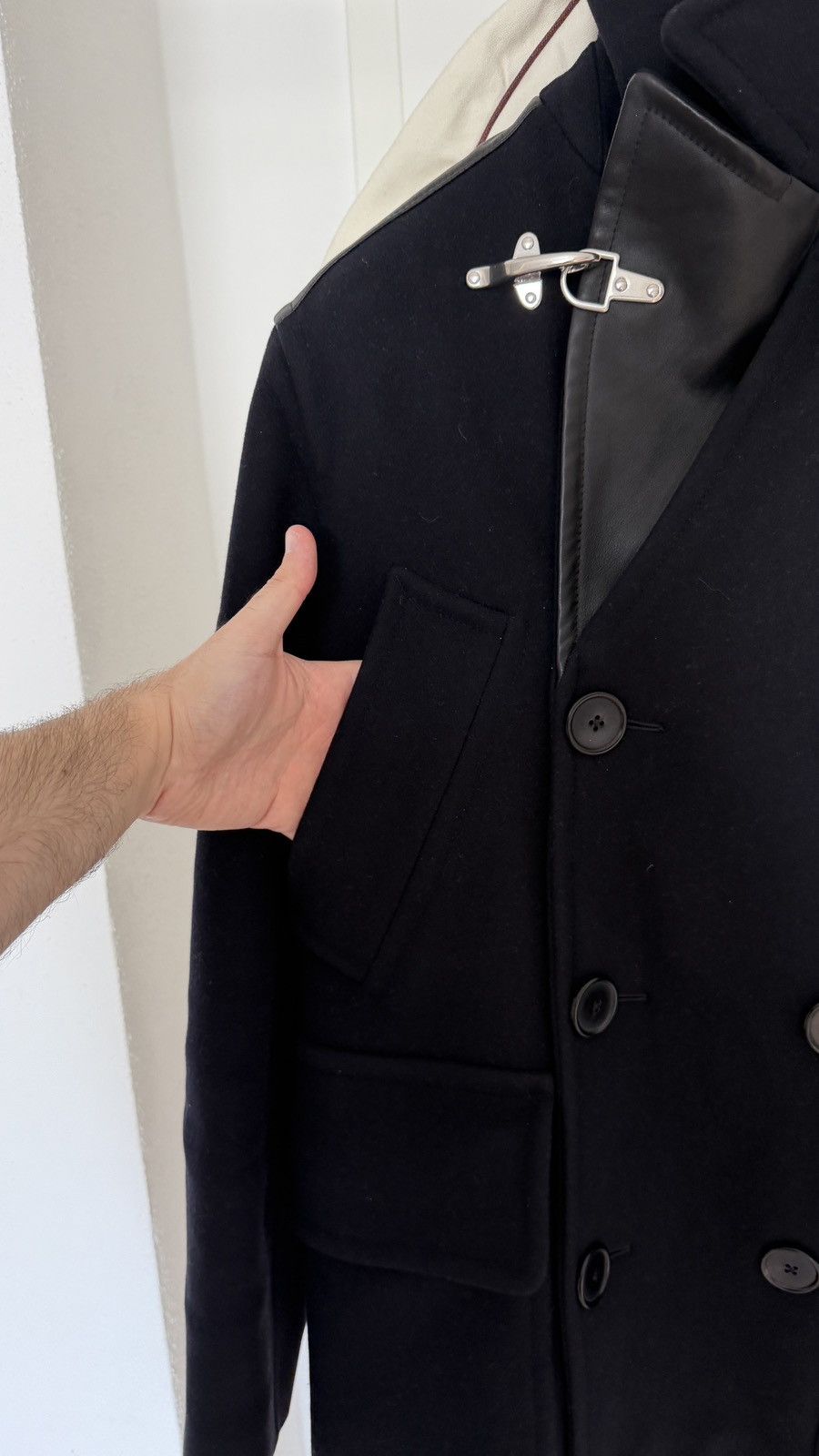 Hermes $8,900 FW23 Navy Black Leather and Wool Runway Coat Size US M / EU 48-50 / 2 - 7 Thumbnail