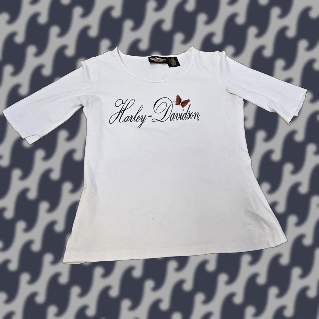 Harley Davidson Harley-Davidson Shirt Womens XS 3/4 Sleeve White Butterfly Script Logo Made USA Top Size XS / US 0-2 / IT 36-38 - 1 Thumbnail