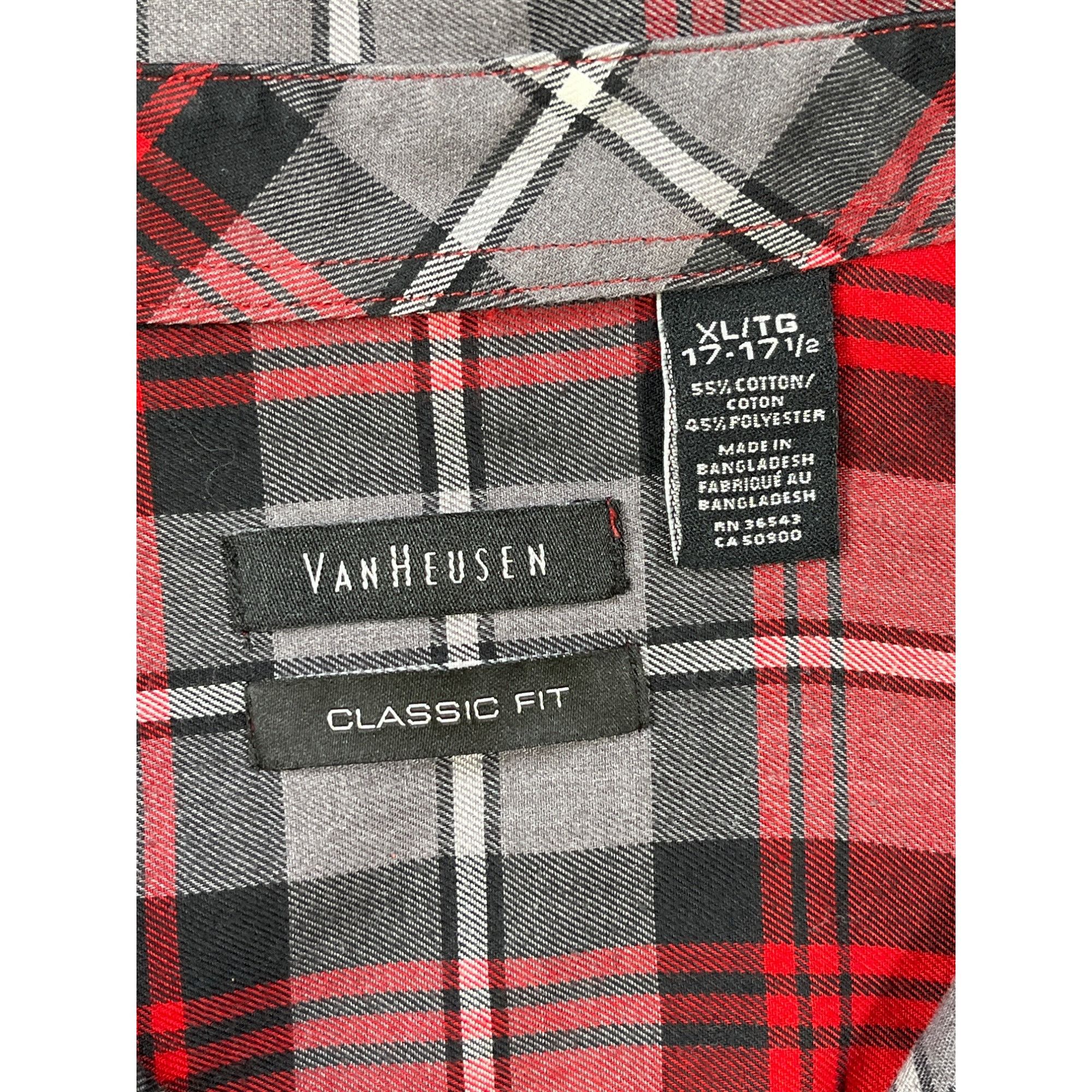 Van Heusen Van Heusen SKU 7620 Mens Red and Gray Plaid Button Down Shir Size US XL / EU 56 / 4 - 9 Thumbnail
