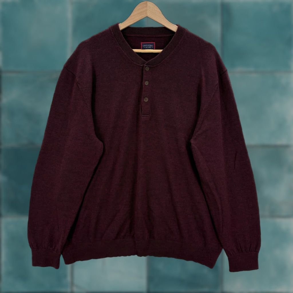 UNTUCKit UNTUCKit Sweater Mens 2XL Purple Merino Wool Henley Knit Pullover Crew Neck Casual Festive Modern Look Size US XXL / EU 58 / 5 - 1 Thumbnail
