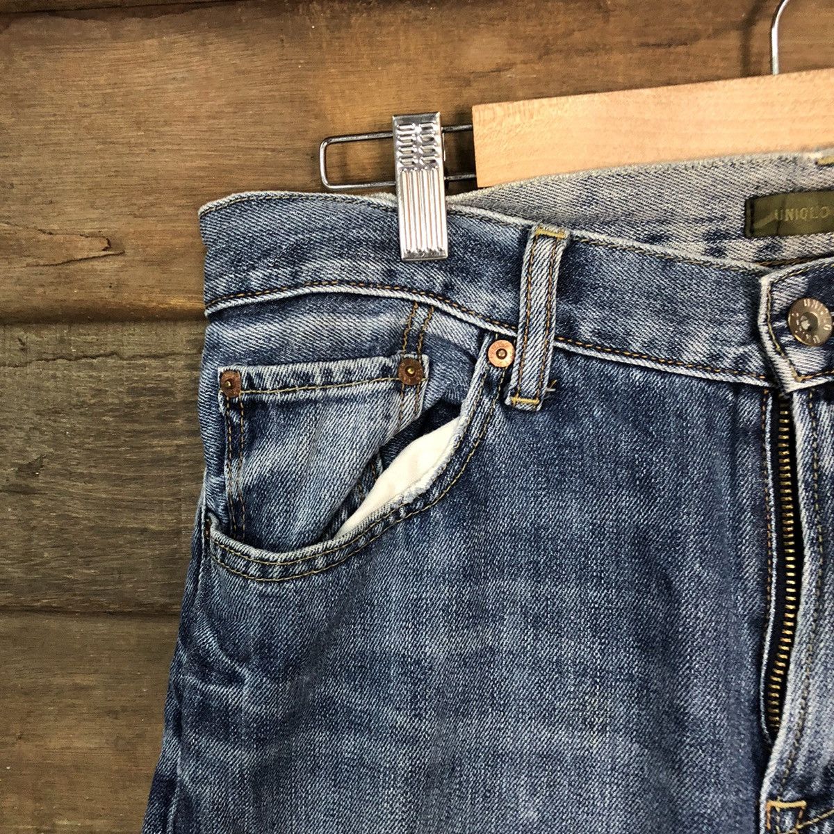 Japanese Brand Uniqlo Jeans vintage ripped faded Blue Denim Pants #7385 Size US 31 - 4 Thumbnail