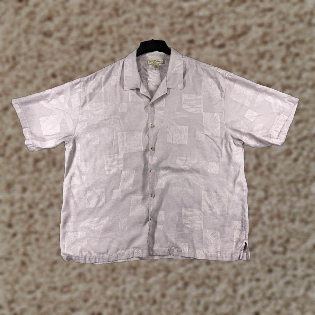 Tommy Bahama Shirt Mens 2XL Pink Palm Tile Pattern Button Up Hawaiian Silk
