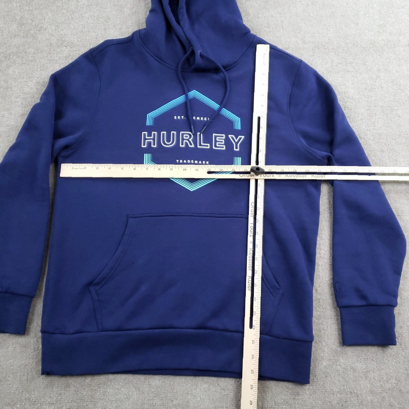 Hurley Hurley Hoodie Mens M Blue Hex Graphic Fleece Pullover Kangaroo Pocket Size US M / EU 48-50 / 2 - 2 Thumbnail