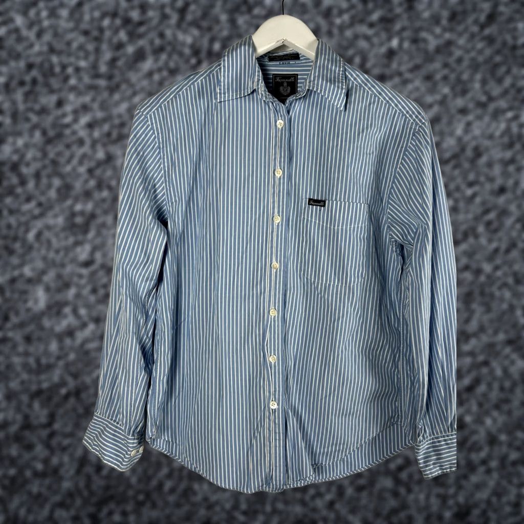 Faconnable Faconnable Womens Blue White Striped Button-Up Shirt Small Cotton Casual USA Size S / US 4 / IT 40 - 1 Thumbnail