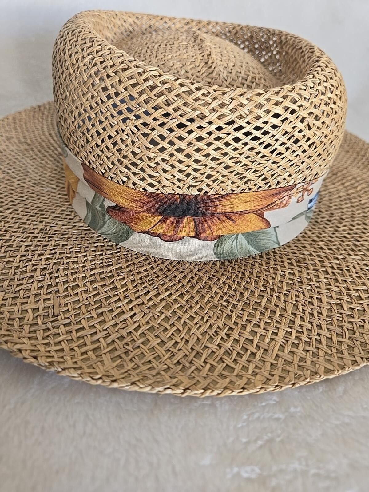 Other Vintage GREEN CLUB Fits All Straw Golf Hat Floral Band OS Size ONE SIZE - 3 Thumbnail