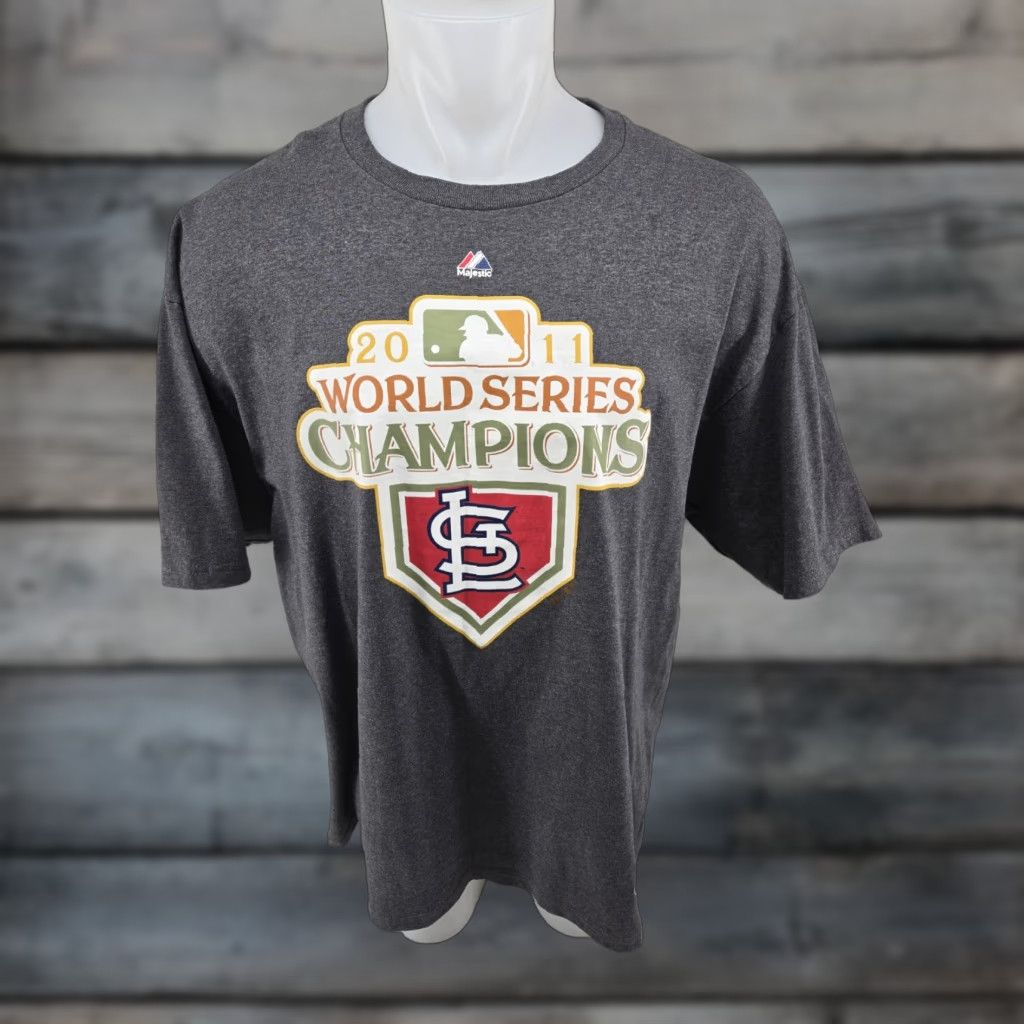 Vintage VINTAGE St. Louis Cardinals 2011 World Series Champions T-Shirt 2XL Gray Mens Short Sleeve Crew Neck Graphic Print Majestic Size US XXL / EU 58 / 5 - 1 Thumbnail