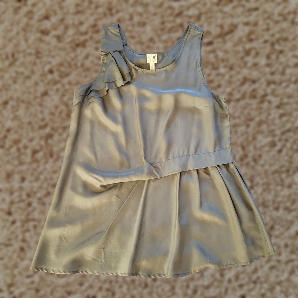 Vintage Edme & Esyllte Top Shirt Women 6 Gray Silk Asymmetrical Ruffle Sleeveless Office Size M / US 6-8 / IT 42-44 - 1 Thumbnail