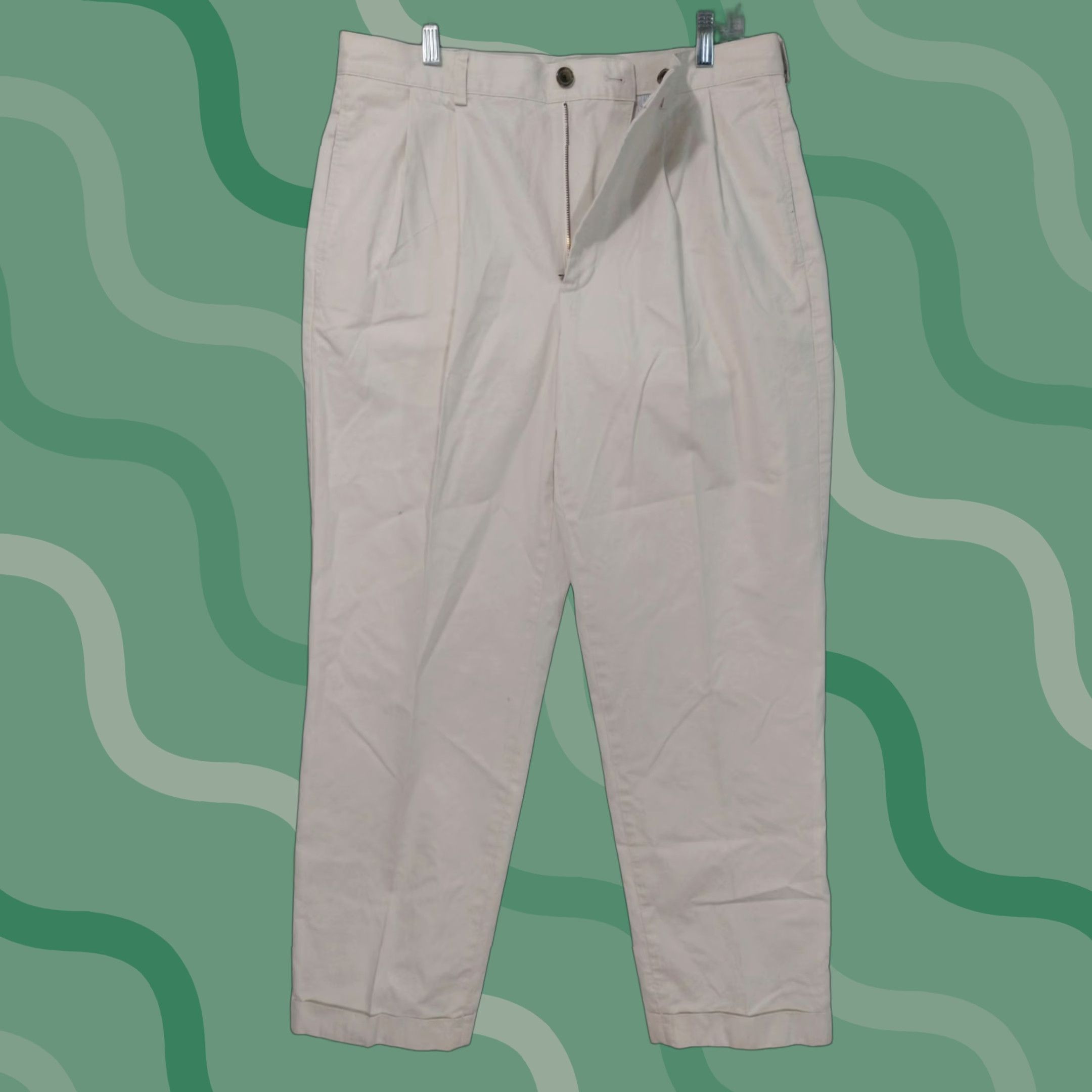 Brooks Brothers Brooks Brothers Mens Pants 35x32 Beige Chino Pleated Tapered Leg Cuffed Cotton Size US 35 - 1 Thumbnail