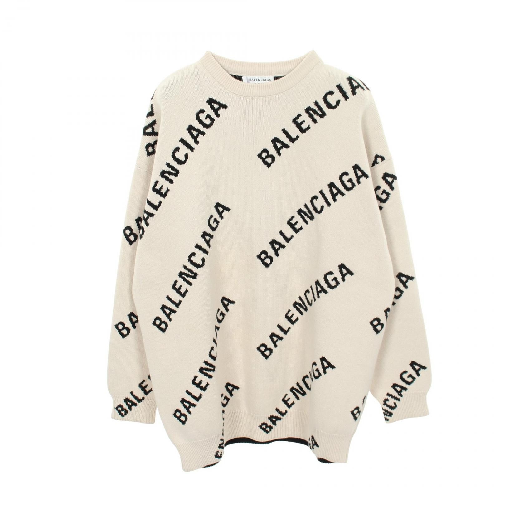 Balenciaga Balenciaga Balenciaga Allover Logo Cotton Wool Knitwear Textile Tops 657528 DUTY FREE for USA Size ONE SIZE - 1 Thumbnail