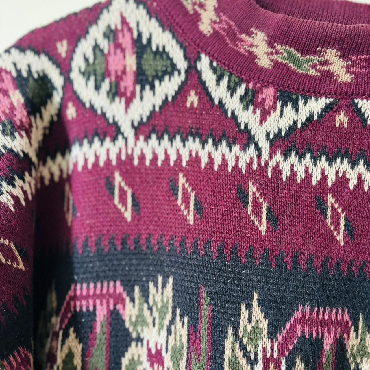 Vintage Vintage 80s Women's Burgundy pink Knit Sweater Granny Core Size M / US 6-8 / IT 42-44 - 3 Thumbnail