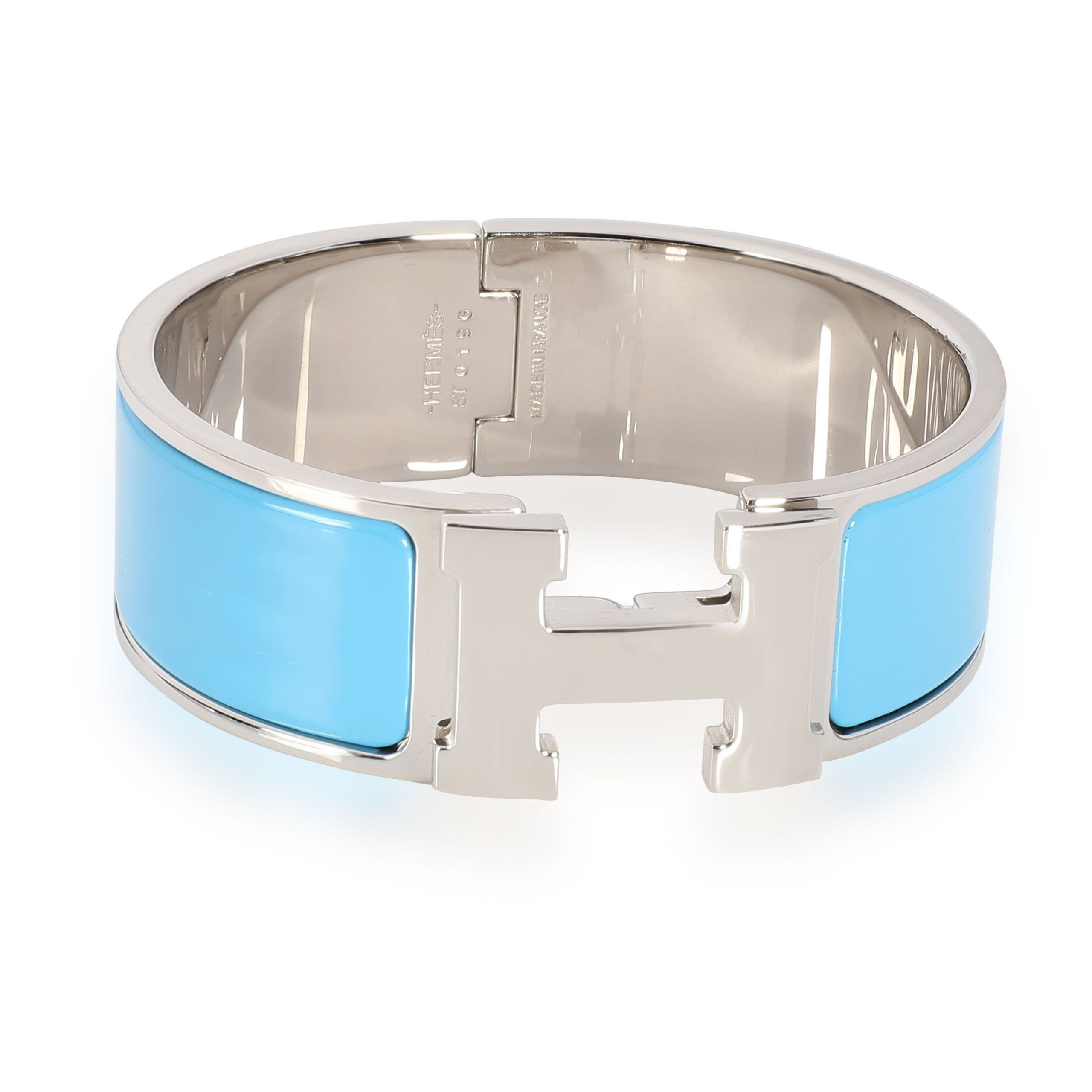 image of Hermes Blue Enamel Clic Clac H Bangle, Women's