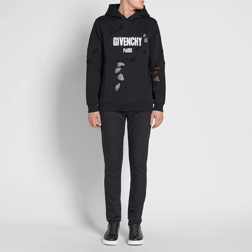 Givenchy Black Destroyed Logo Hoodie Size L / US 10 / IT 46 - 3 Thumbnail