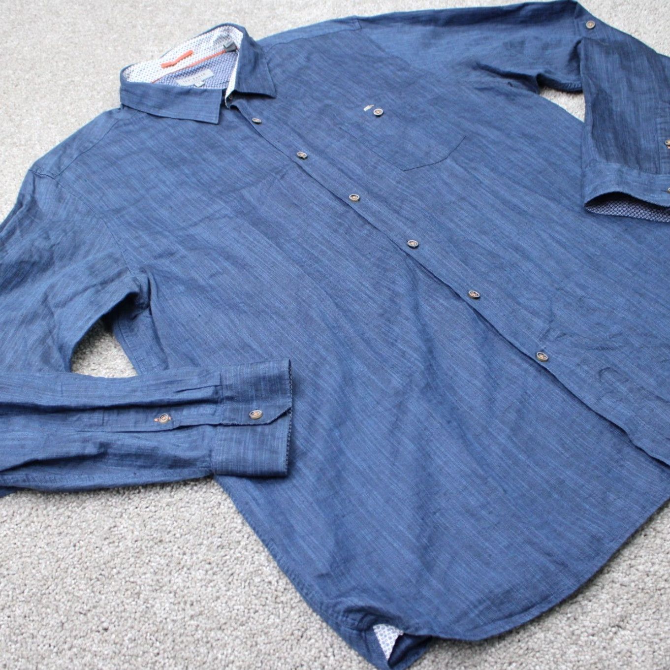 Ted Baker Ted Baker London Shirt Mens 3XL XXXL Blue Linen/Cotton Button-Up Long Sleeve Size US XXL / EU 58 / 5 - 7 Thumbnail