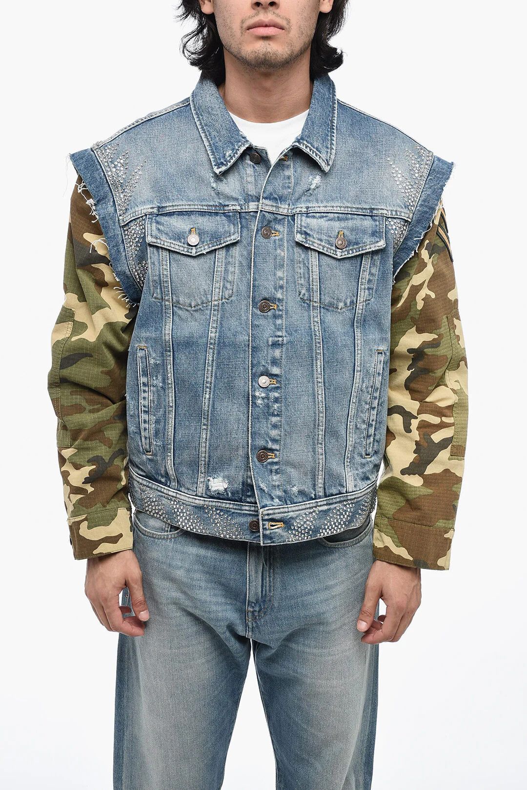 Celine og1mm0426 Distressed Denim Jacket in Multicolor Size US M / EU 48-50 / 2 - 1 Thumbnail