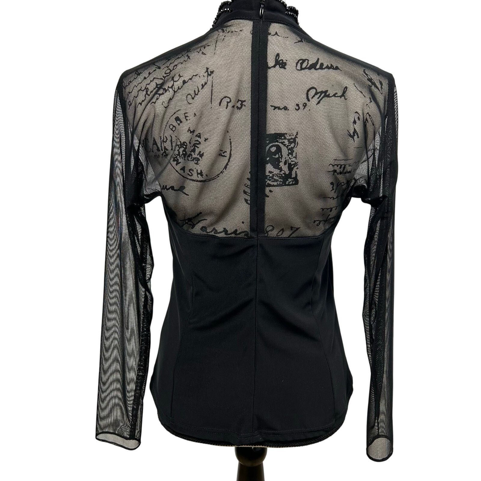 Vintage Vintage Beaded Blouse Black Sheer Long Sleeve V-Neck Size M / US 6-8 / IT 42-44 - 2 Thumbnail