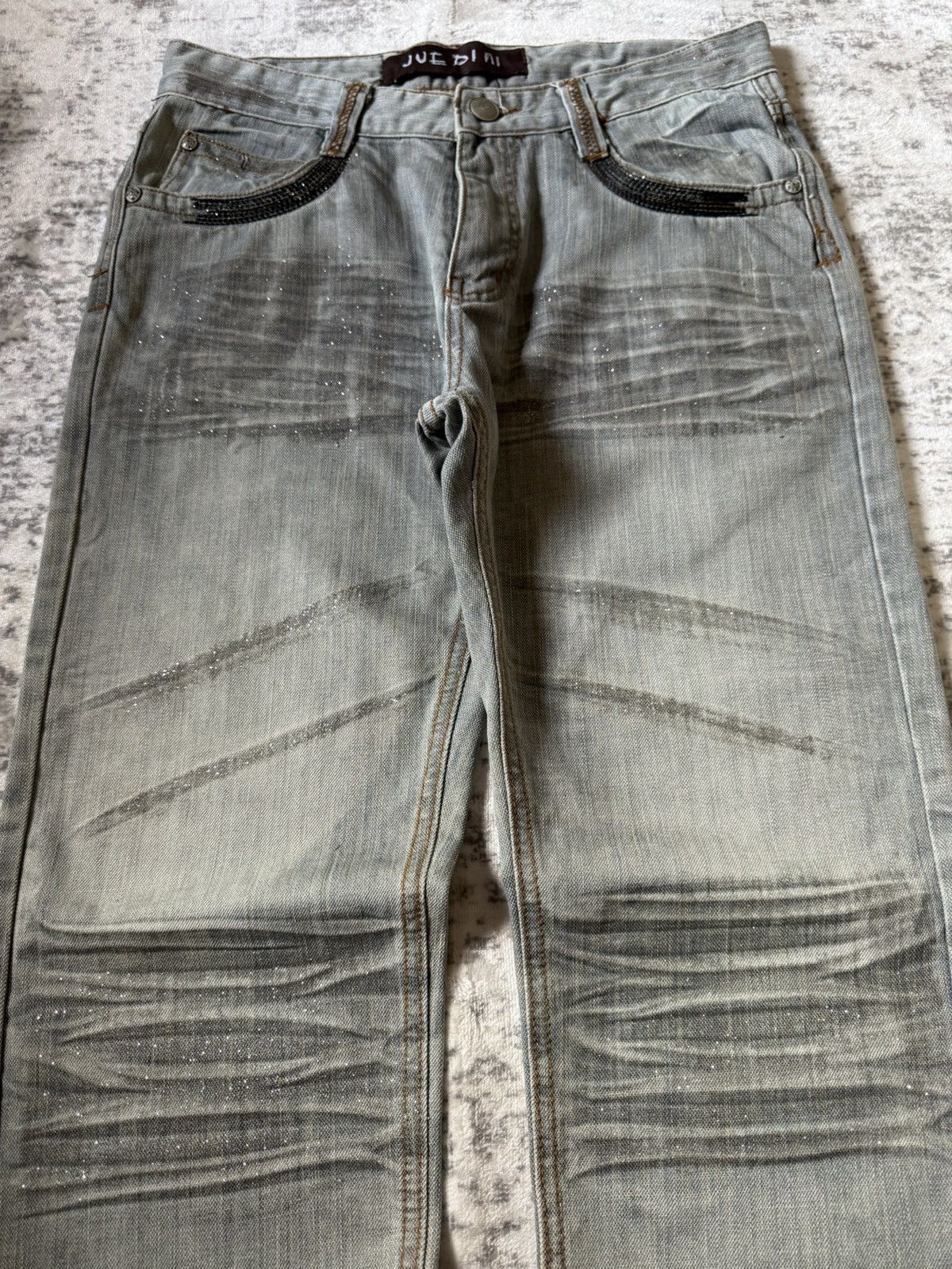 GOSTAR DE FUGA × Japanese Brand × Vintage Jue Dini Japan Smokey Gray Whisker & Claw Mark Glitter Jeans Size US 30 / EU 46 - 3 Thumbnail