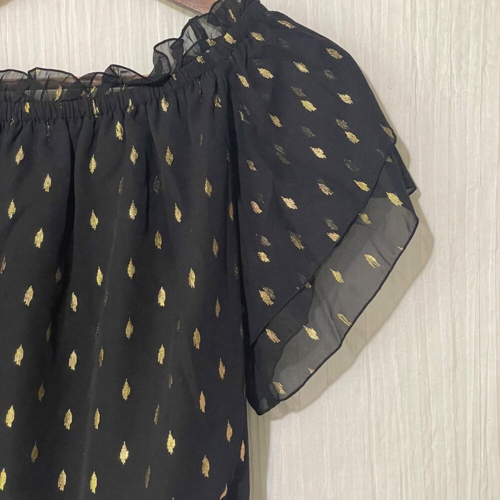 Other INC XS NWT Black Foil-Print Tiered Top | Off-Shoulder Chic Size XS / US 0-2 / IT 36-38 - 4 Thumbnail