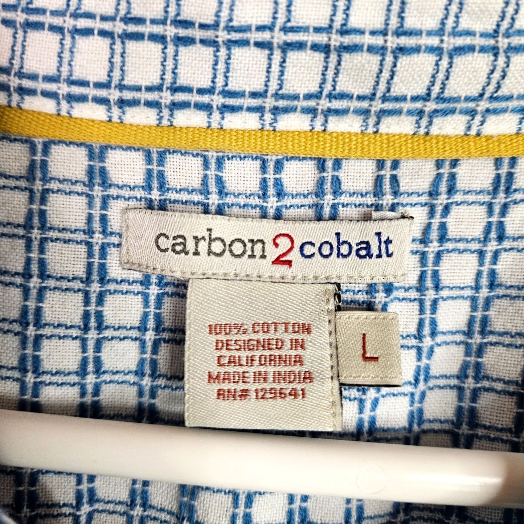 Carbon Carbon Carbon2Cobalt Button Up Shirt L Blue White Check Long Sleeve Cotton Casual Size US L / EU 52-54 / 3 - 7 Thumbnail