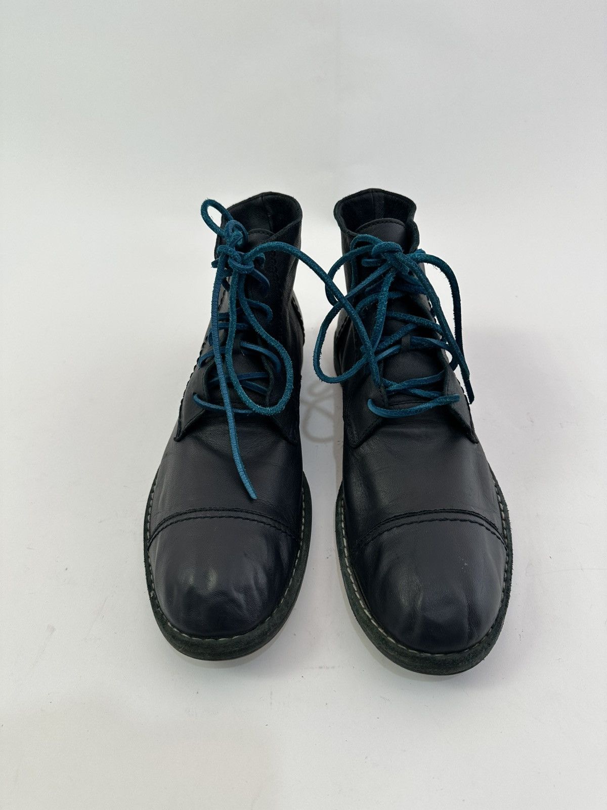 Japanese Brand Yohji Yamamoto Garment Dyed Dark Navy Leather Combat Boots Size US 7.5 / EU 40-41 - 2 Thumbnail