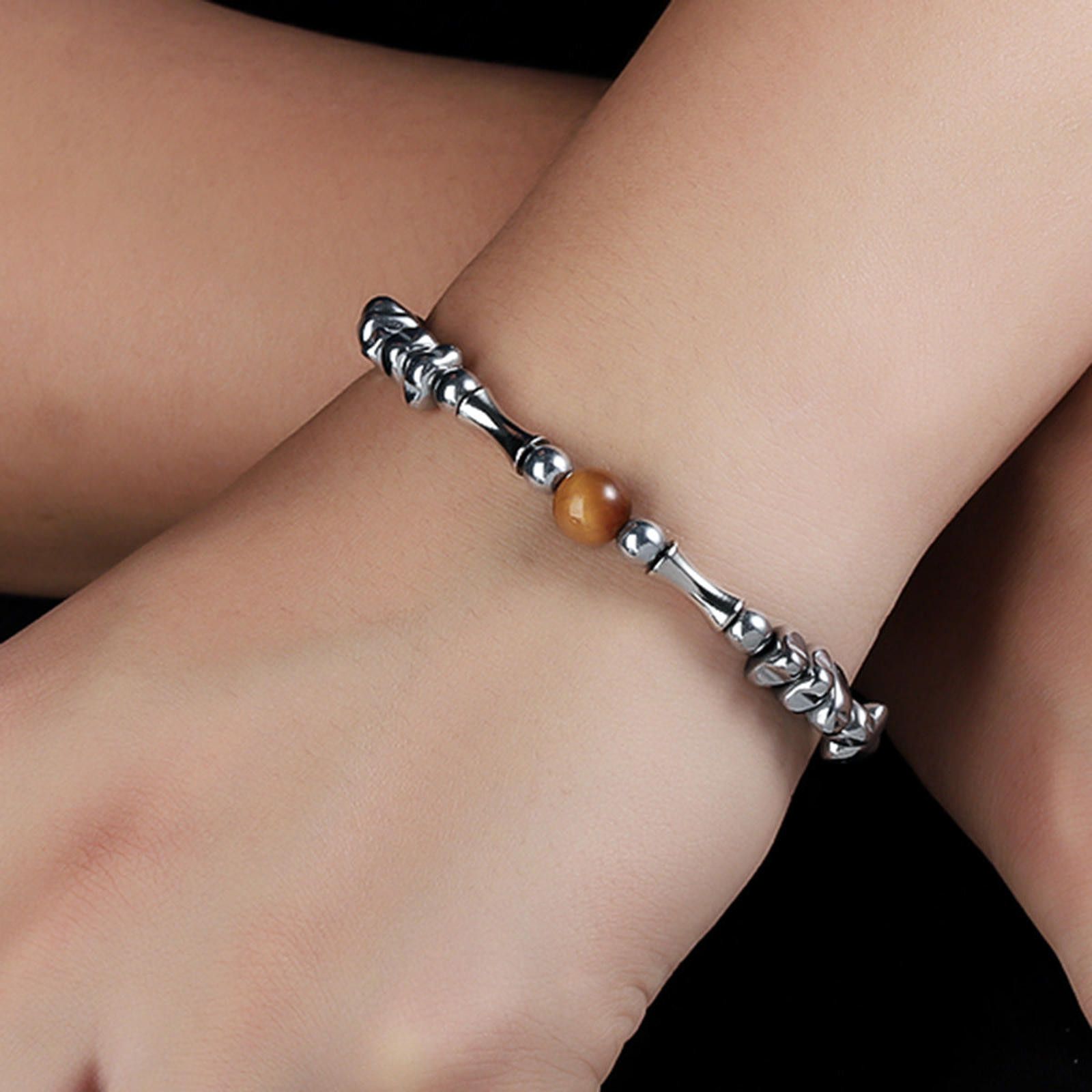Jewelry Silver Beaded Bracelet with Brown Accent Bead Size ONE SIZE - 2 Thumbnail