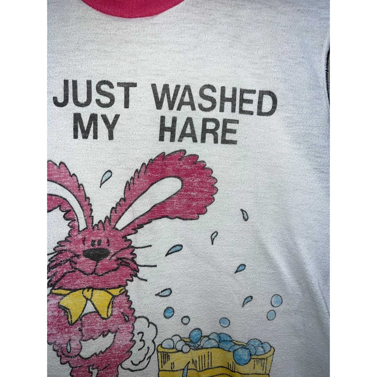 Vintage Vintage Sleeper Shirt I Just Washed My Hare White 80s 1980s Size US L / EU 52-54 / 3 - 3 Thumbnail