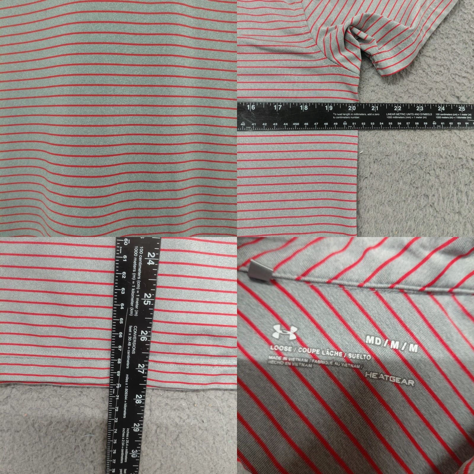 Under Armour Under Armour Polo Shirt Mens Size Medium Gray/Red Golf HeatGear Striped Size US M / EU 48-50 / 2 - 8 Thumbnail