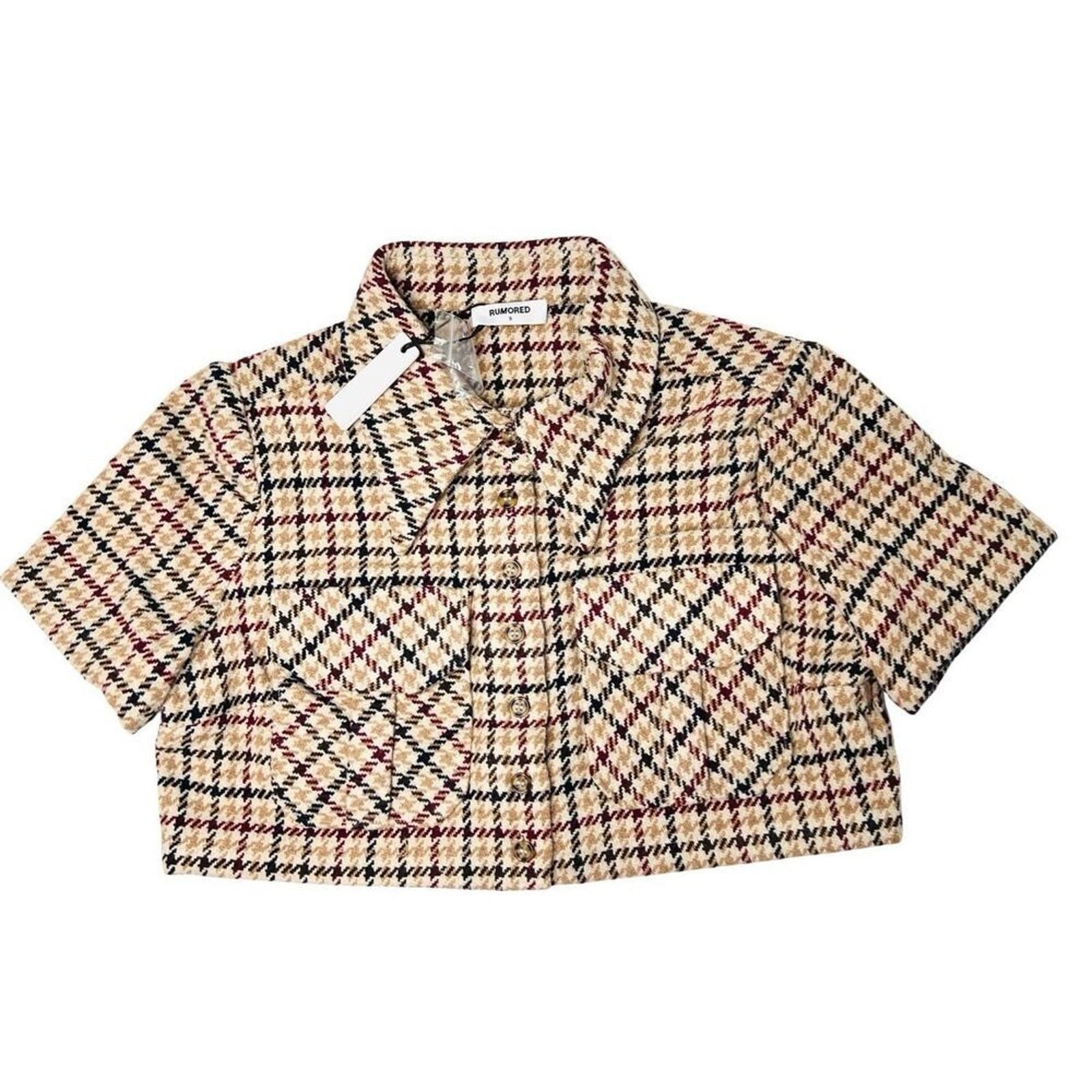 Other Rumored Coco Cropped Top Shacket SMALL Tweedcore Choco Girl Size S / US 4 / IT 40 - 2 Thumbnail