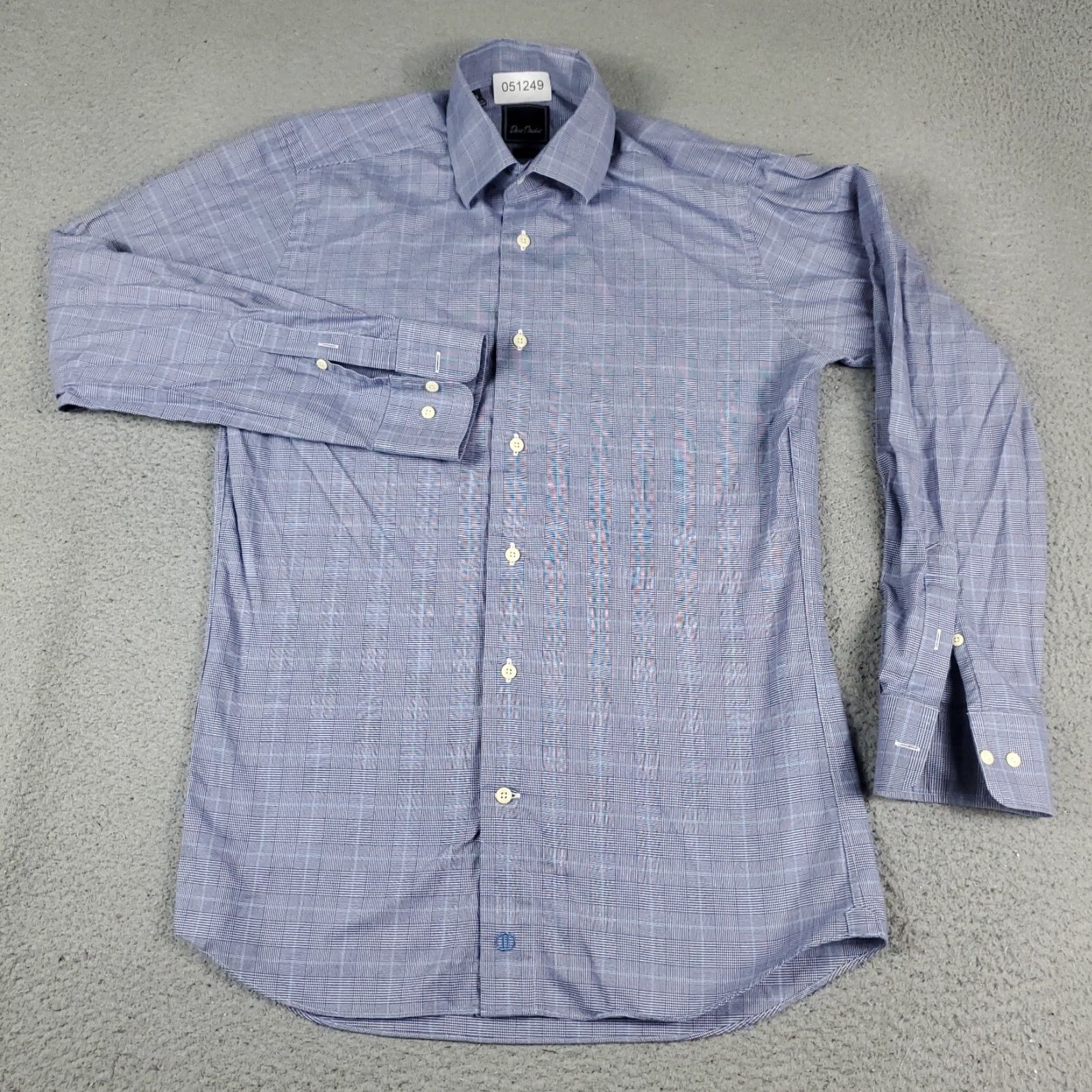 David Donahue David Donahue Dress Shirt Men's Size 15 Blue Plaid Long Sleeve Button-Up Regular Fit Size 40R - 2 Thumbnail