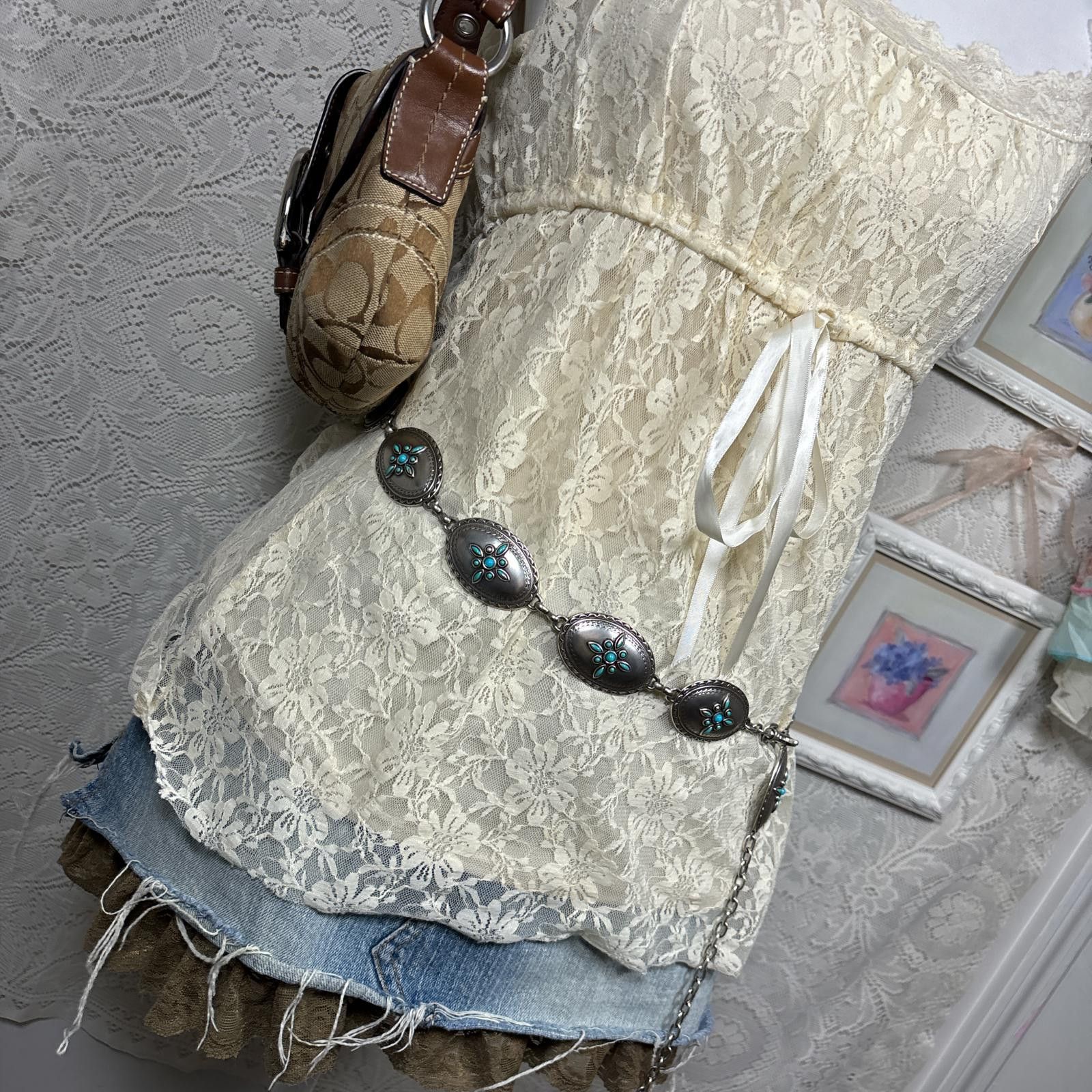 Other vintage silver chain belt with turquoise accents Size ONE SIZE - 5 Thumbnail