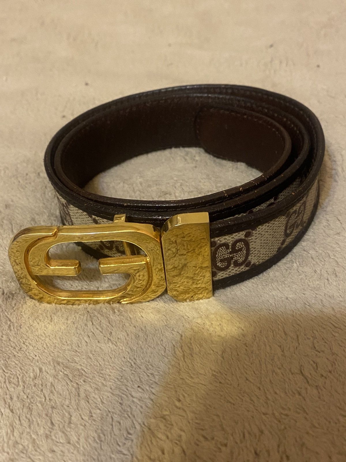 Gucci Vintage Gucci Monogram Belt GG Gold Buckle Size ONE SIZE - 3 Thumbnail