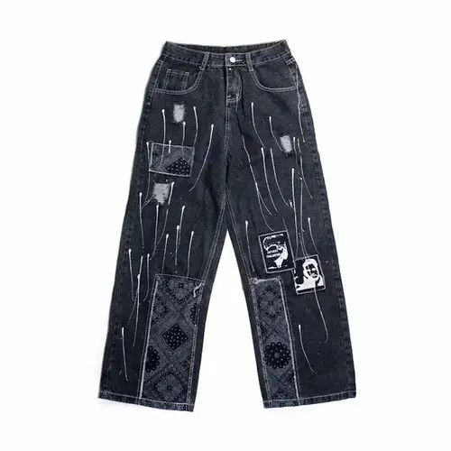 Jean Bandana Patchwork Straight Leg Baggy Jeans Size US 30 / EU 46 - 2 Thumbnail