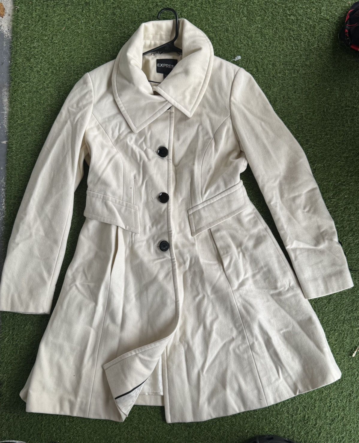 Express EXPRESS - White leather trench coat with black buttons Size M / US 6-8 / IT 42-44 - 1 Thumbnail