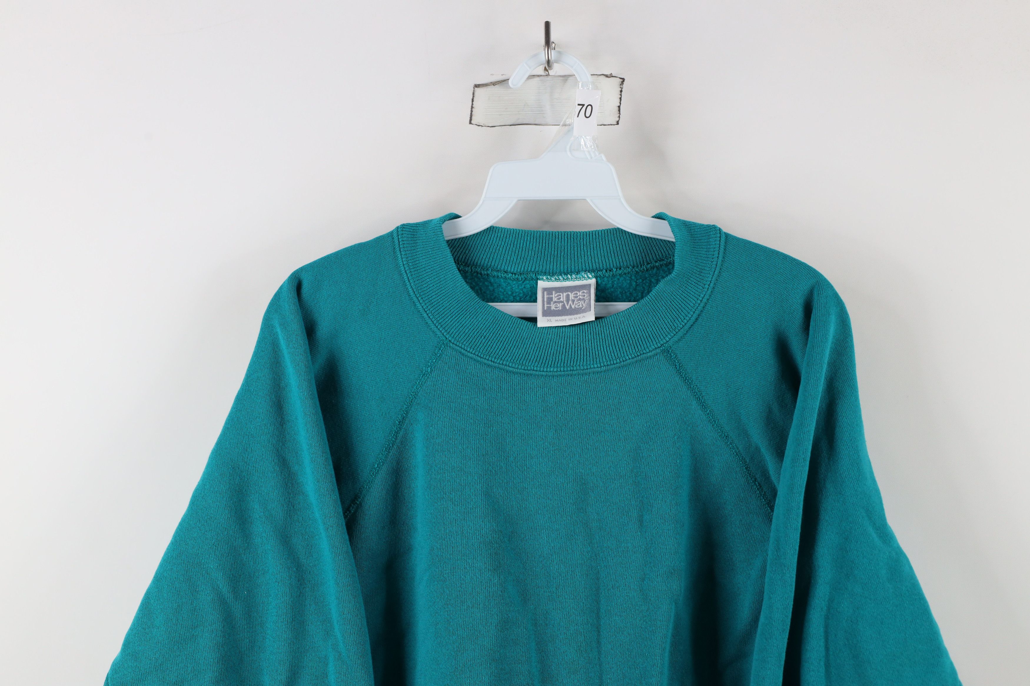 Vintage Vintage 90s Streetwear Blank Crewneck Sweatshirt Teal USA Size XL / US 12-14 / IT 48-50 - 2 Thumbnail