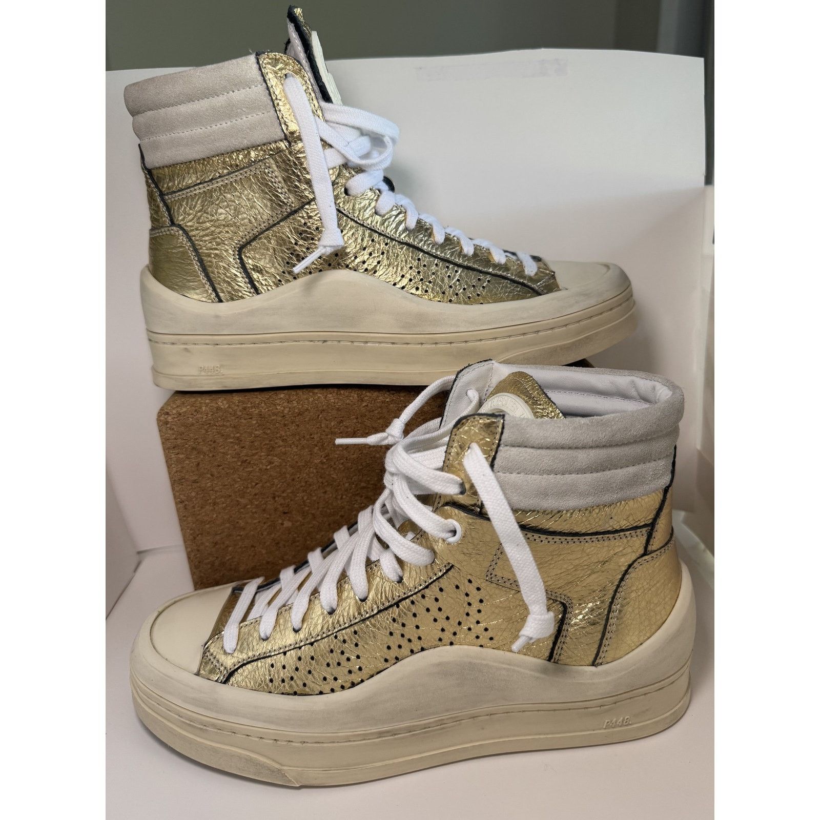 P448 P448 Rail Tulum ShoesGold High Top Made In Italy - Leather Size US 6.5 / IT 36.5 - 2 Thumbnail