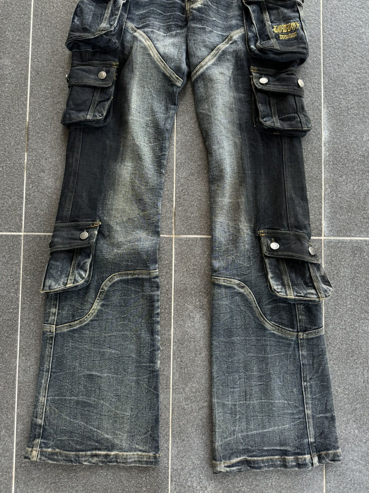 If Six Was Nine Vintage Lowbox Bondage Cargo Flared Denim Jeans Size US 32 / EU 48 - 5 Thumbnail